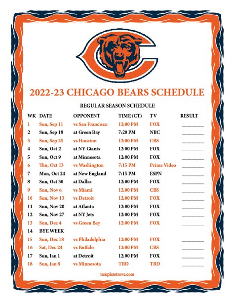 Chicago Bears 2022 schedule